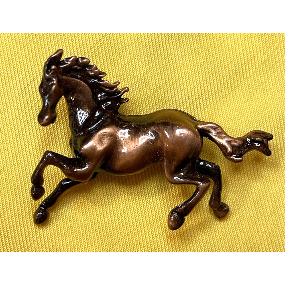NWOT Galloping Horse Brooch Lapel Pin Enamel Brown Western Equestrian Animal